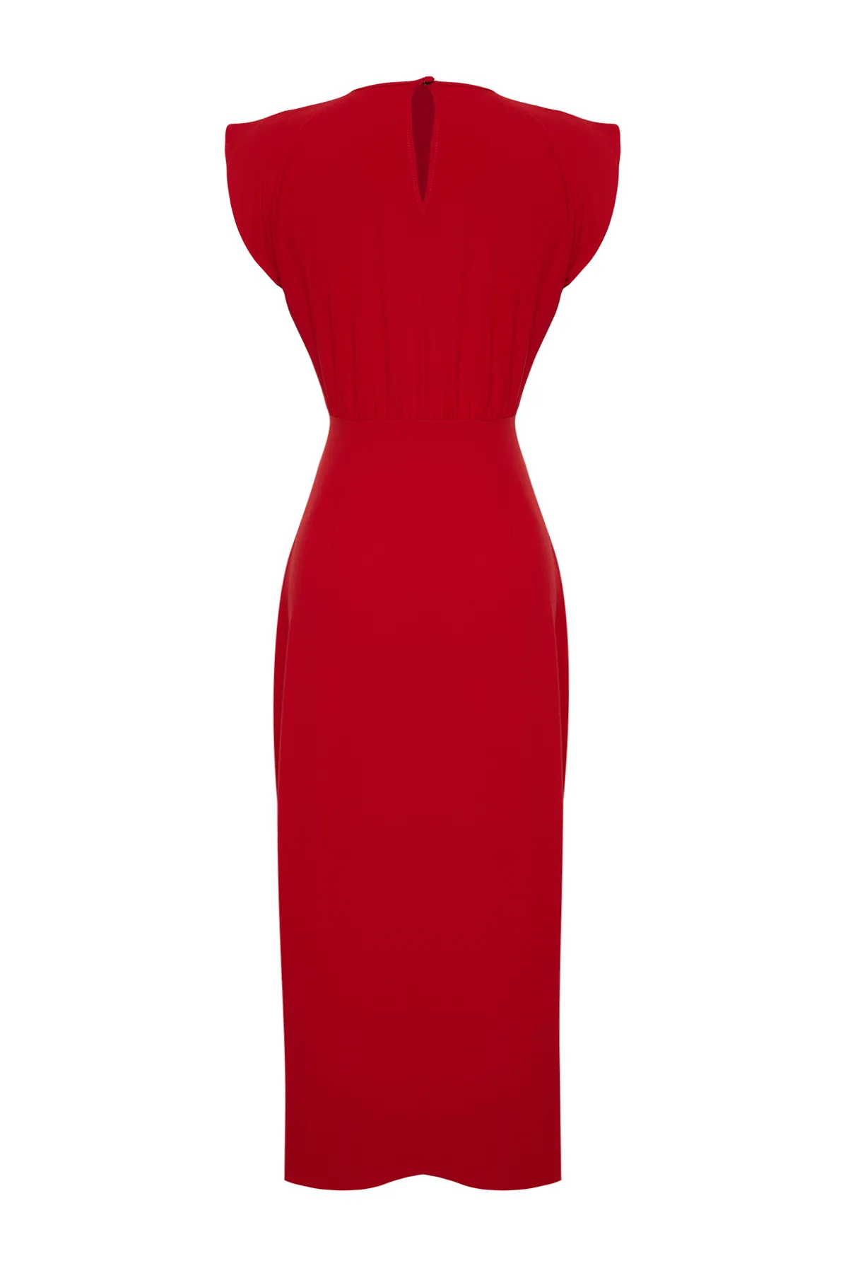 Trendyol Collection  Rotes A-Linien-Midikleid aus Aerobin-Gewebe mit Rundhalsausschnitt und Rundhalsausschnitt TWOSS24EL00601