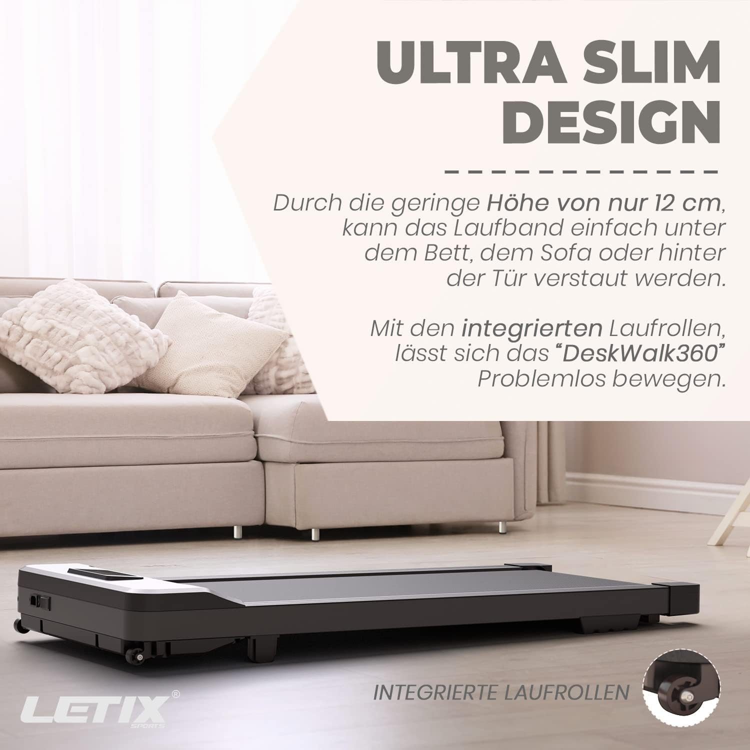 Letix Sports Laufband (Elektrisches Laufband DeskWalk für zu Hause oder Büro), Motorisiertes Fitnessgerät, Schreibtisch Heimtrainer (Anthrazit)