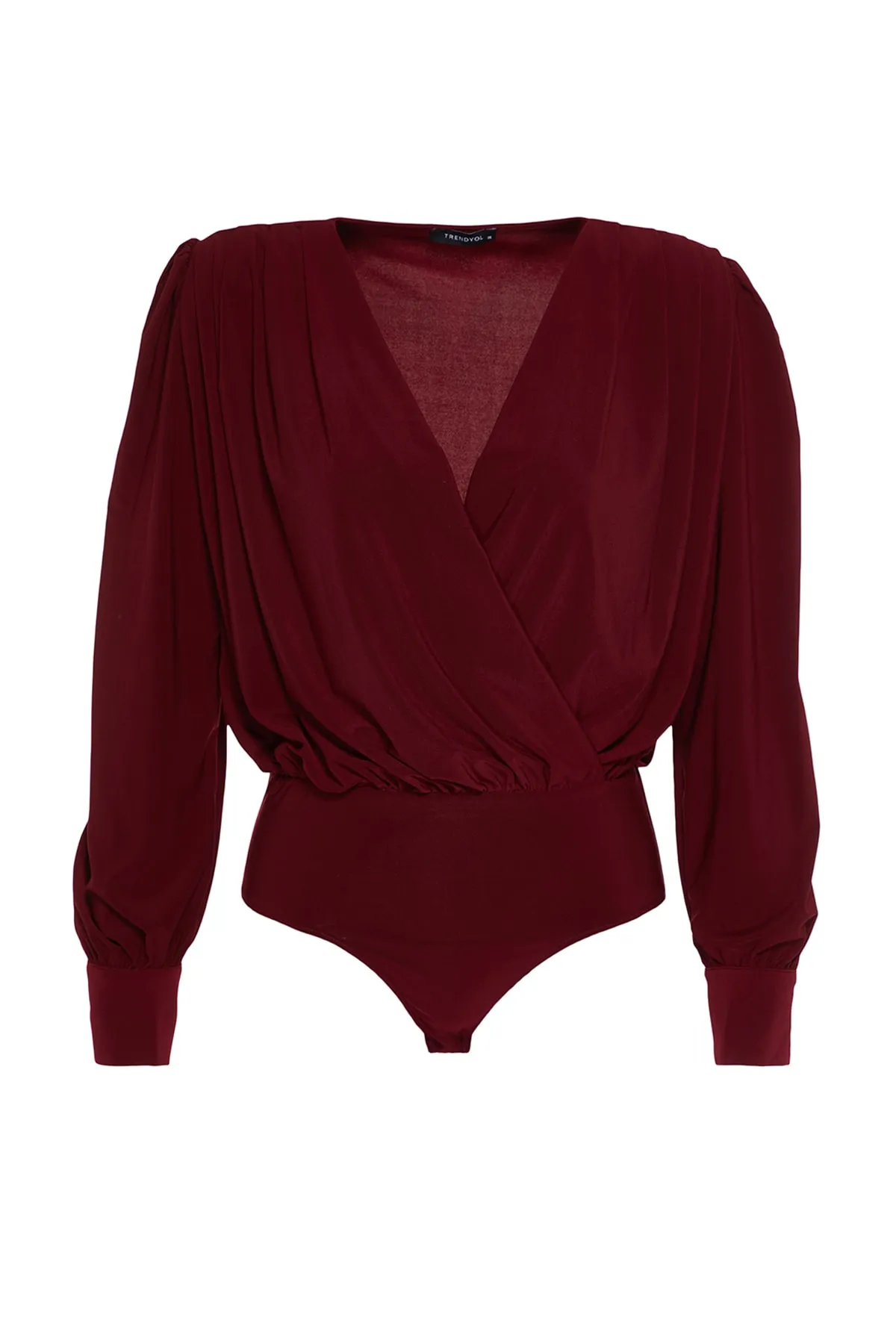 Trendyol Collection  Dunkelroter Wickel-Strickbody mit Druckknöpfen TPRSS21BD0029