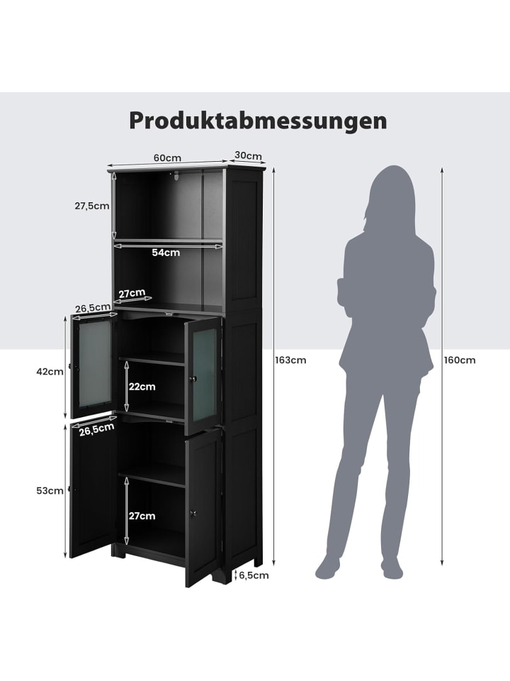 COSTWAY Badezimmerschrank 163cm in Schwarz günstig kaufen onesize