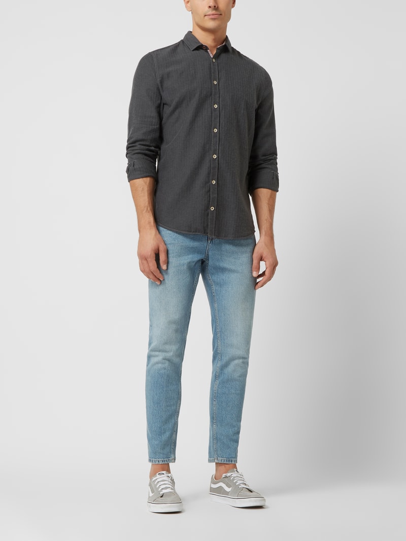 Slim Fit Business-Hemd aus Baumwoll-Kaschmir-Mix in anthrazit