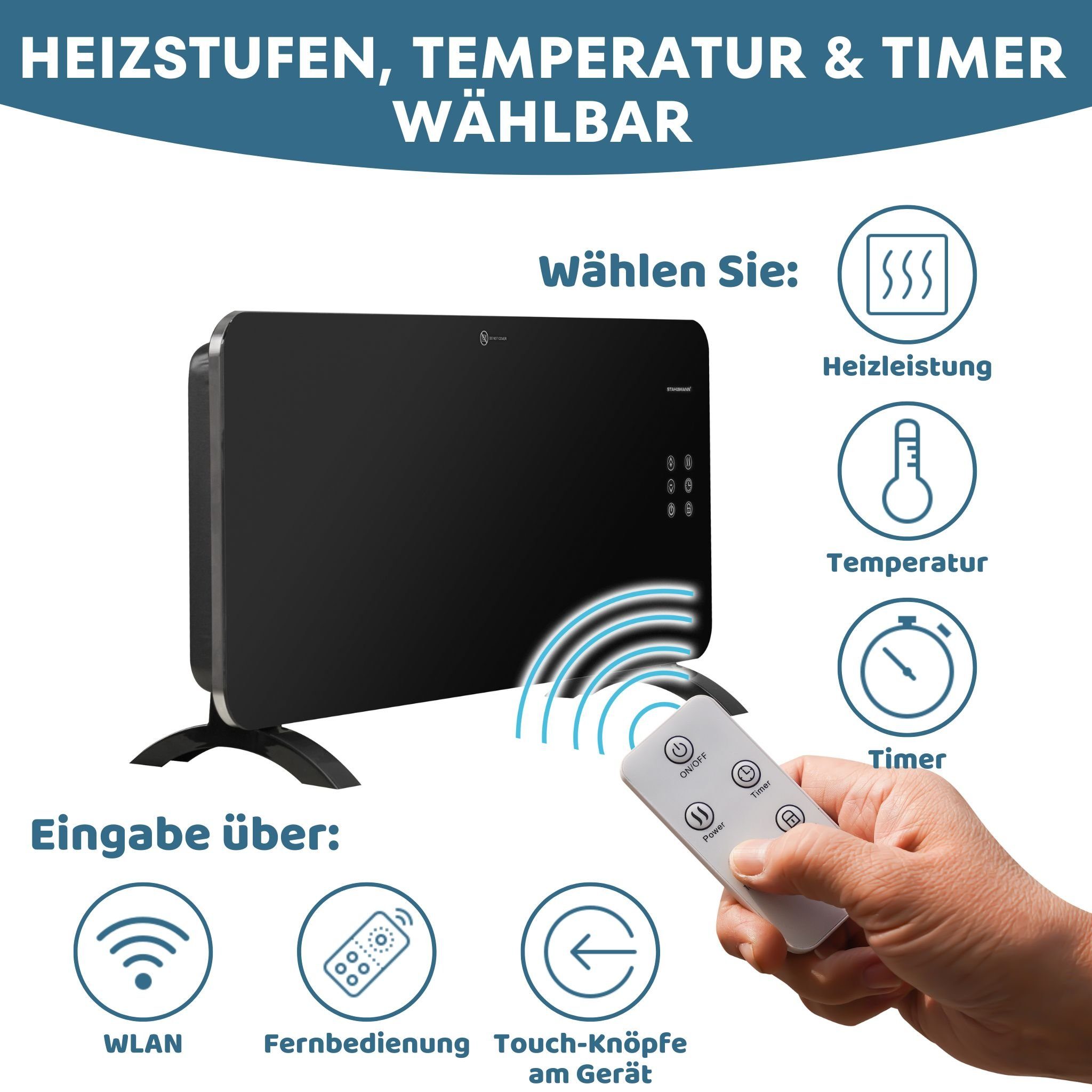 Stahlmann Heizgerät STAHLMANN Konvektor Heizung ZG2000, WiFi App Steuerung, 2000 W, Schnelle Erwärmung, Thermostat, Leise und Konvektor Heizung