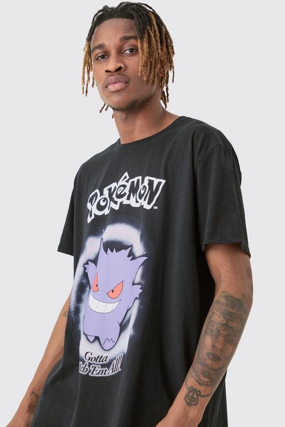 Tall schwarzes T-Shirt mit lizenziertem Pokemon Gengar Print