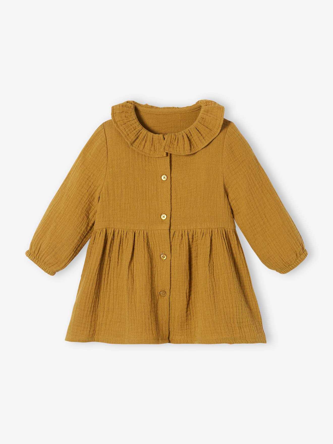 Vertbaudet Baby Kleid mit Kragen, Musselin - altrosa