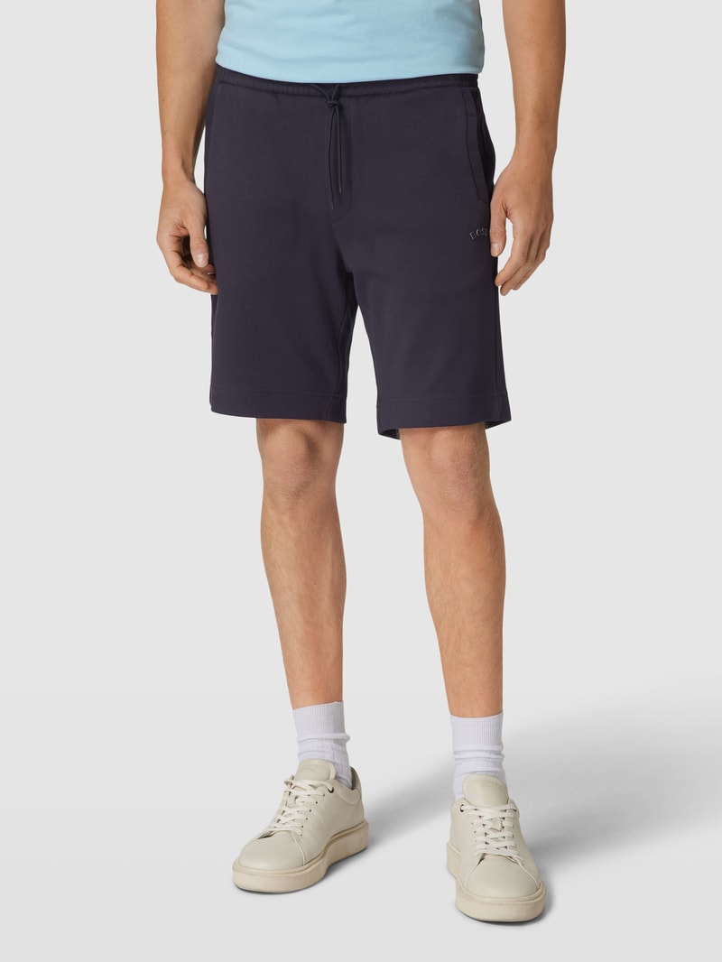 Shorts mit Label-Detail Modell 'Headlo' in marineblau