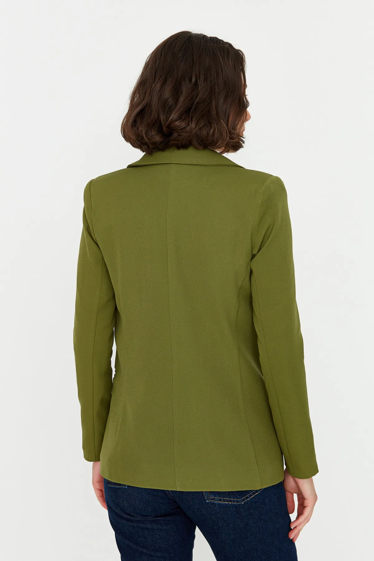 Trendyol Collection  Khakifarbene, gefütterte, zweireihige Blazerjacke aus Webstoff mit Knopfleiste TWOSS21CE0029