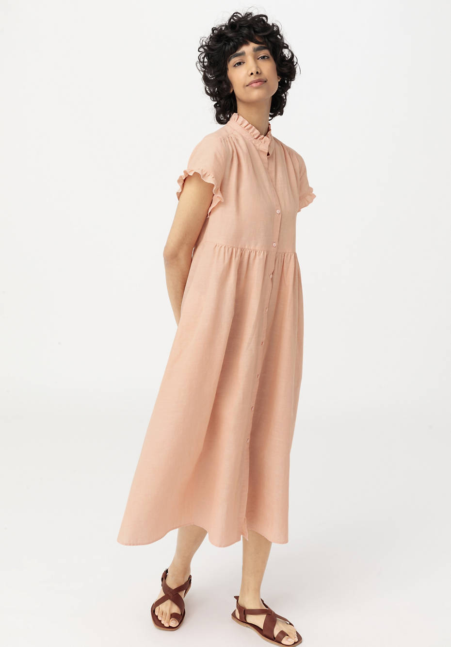Kleid mit Rüschen aus Bio-Baumwolle und Leinen
