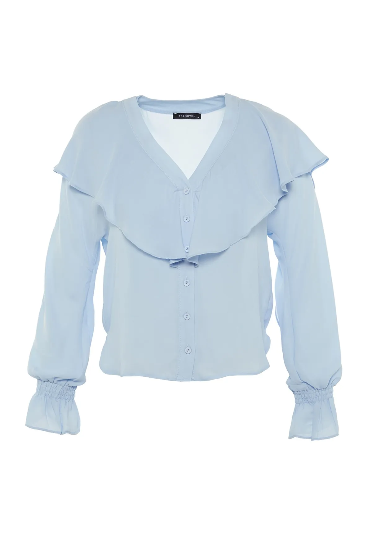 Trendyol Collection  Blaue Chiffonbluse mit gewebtem Volant TWOAW22BZ0562