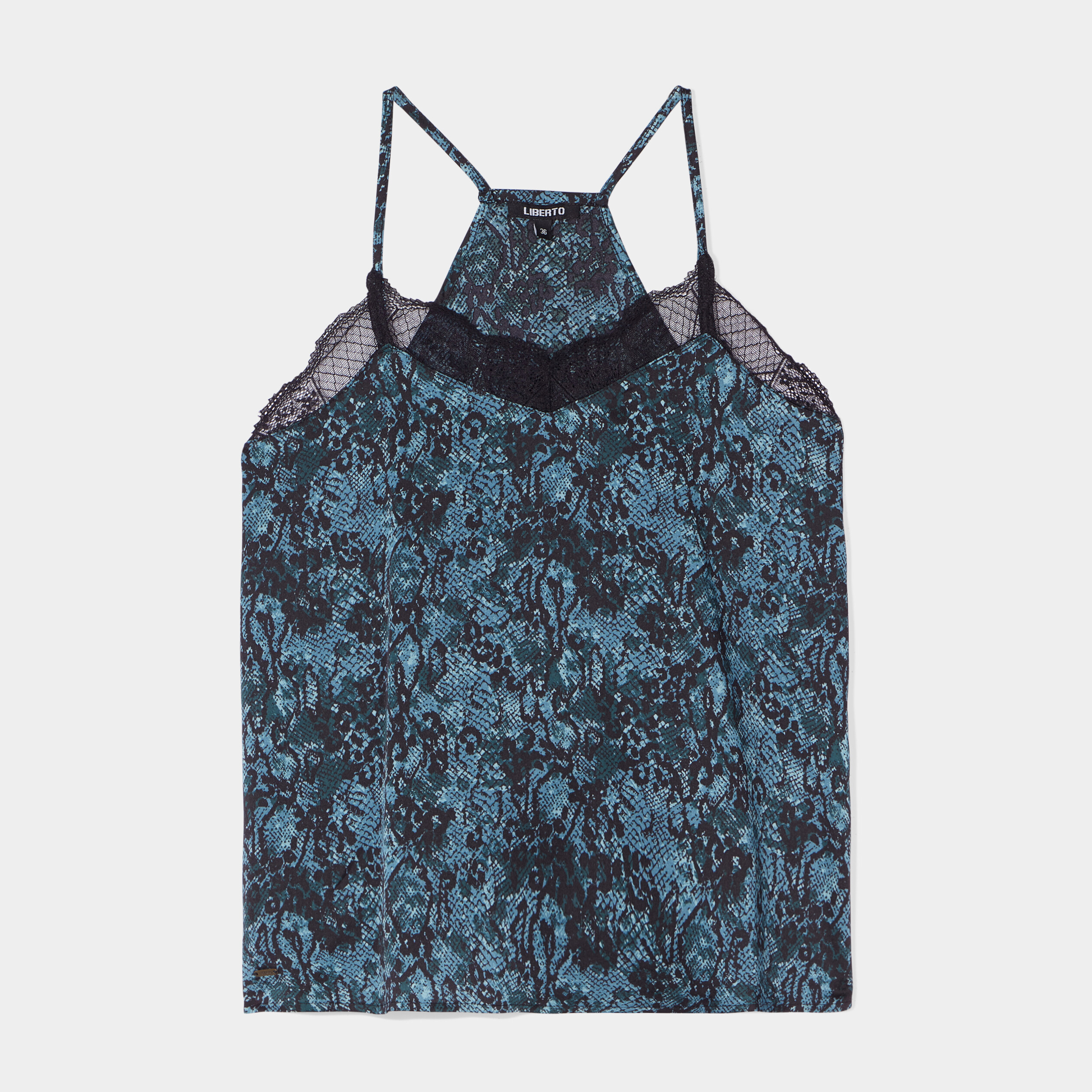 Caraco satin avec dentelle Liberto bleu canard femme | La Halle