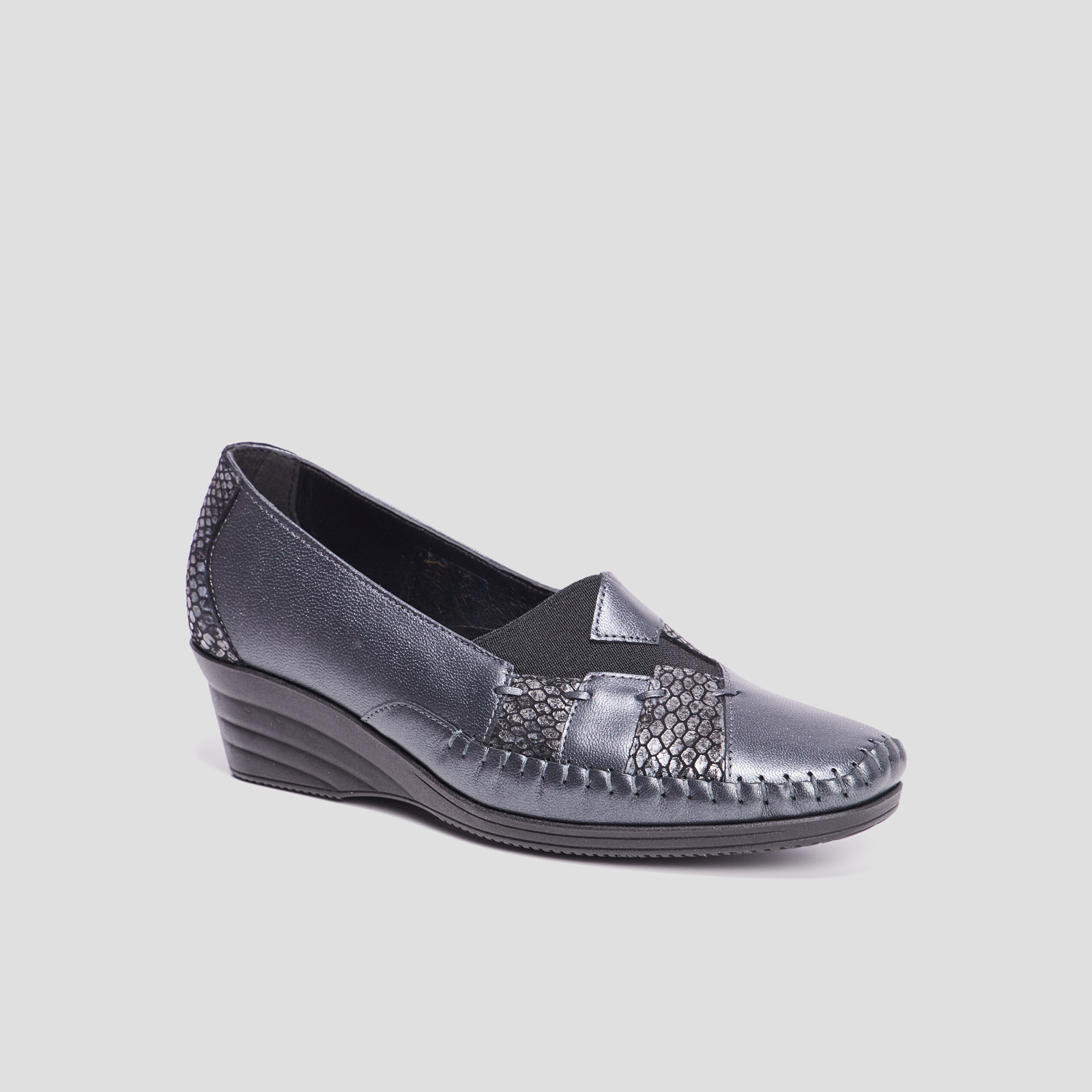 Mocassins compensés en cuir gris foncé femme | La Halle