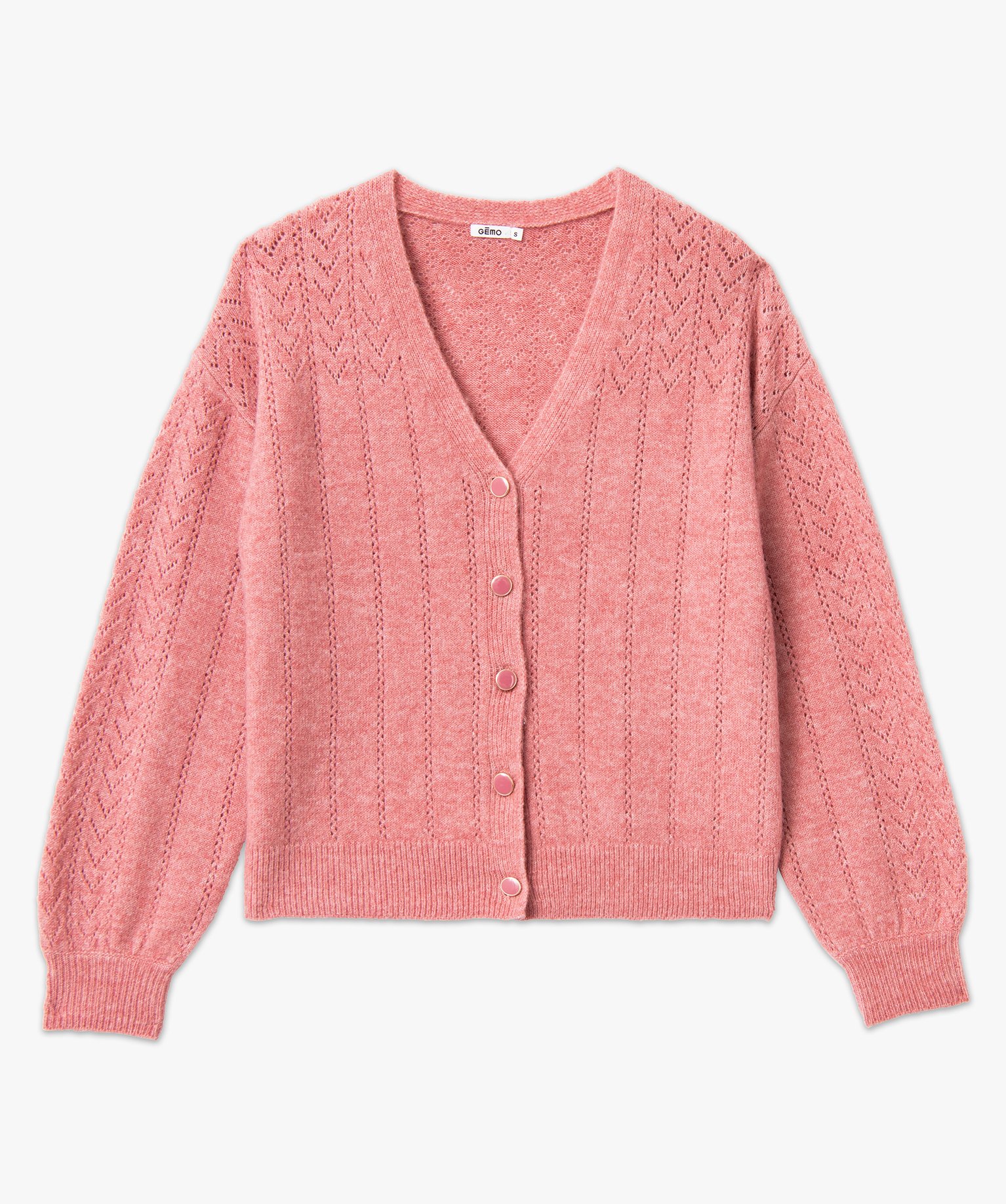Gilet coupe droite en maille douillette ajourée femme rose | GEMO