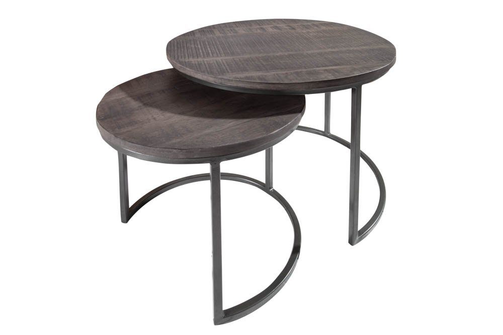 riess-ambiente Beistelltisch ELEMENTS 57cm grau (Set, 2-St), Massivholz · Metall-Gestell · Holztisch · Industrial