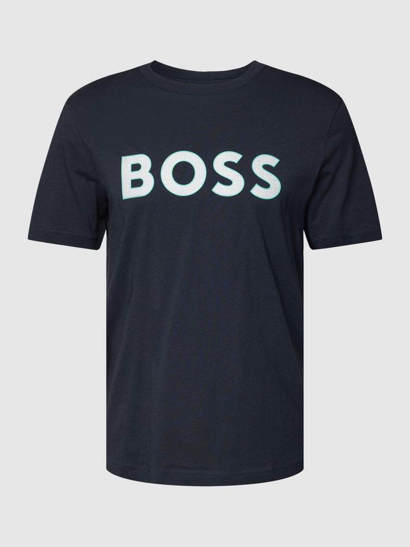 T-Shirt mit Label-Print Modell 'Tee' in marineblau