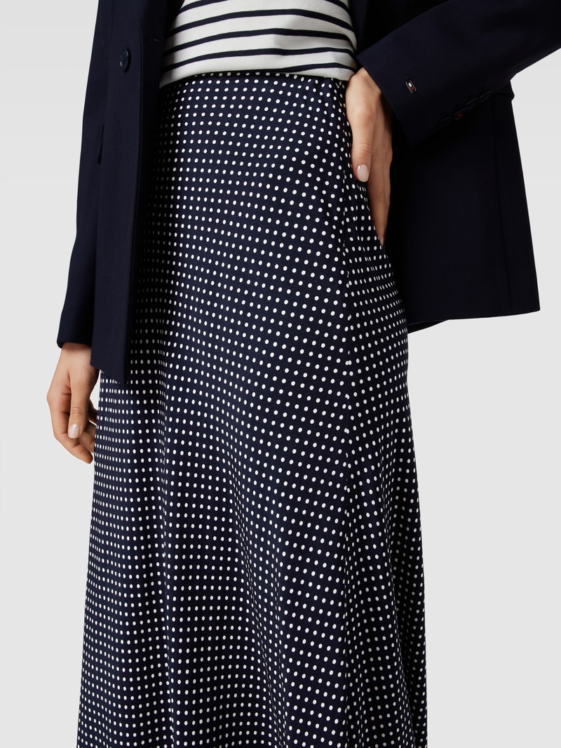 Midirock aus Viskose mit Allover-Muster Modell 'POLKADOT' in marineblau