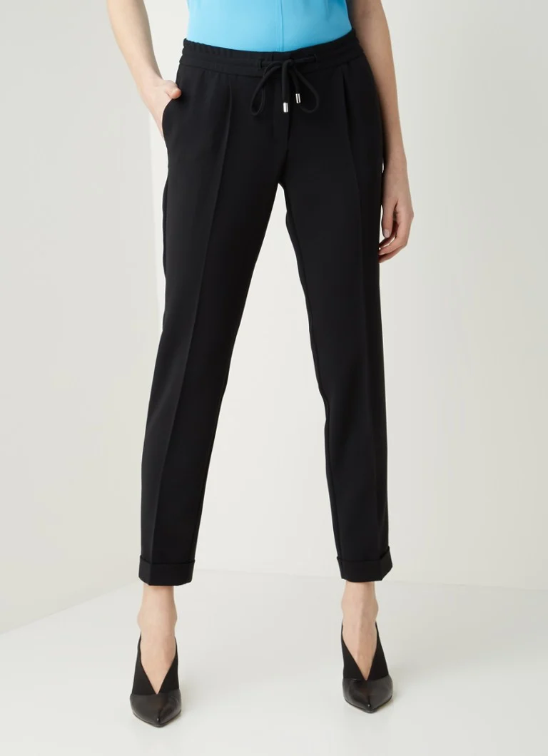 Pantaloni HUGO BOSS Tariyana cu talie medie, croială slim, cu șnur de fixare