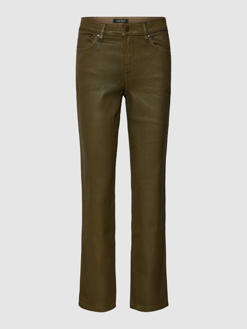 Jeans in unifarbenem Design in olivgrün