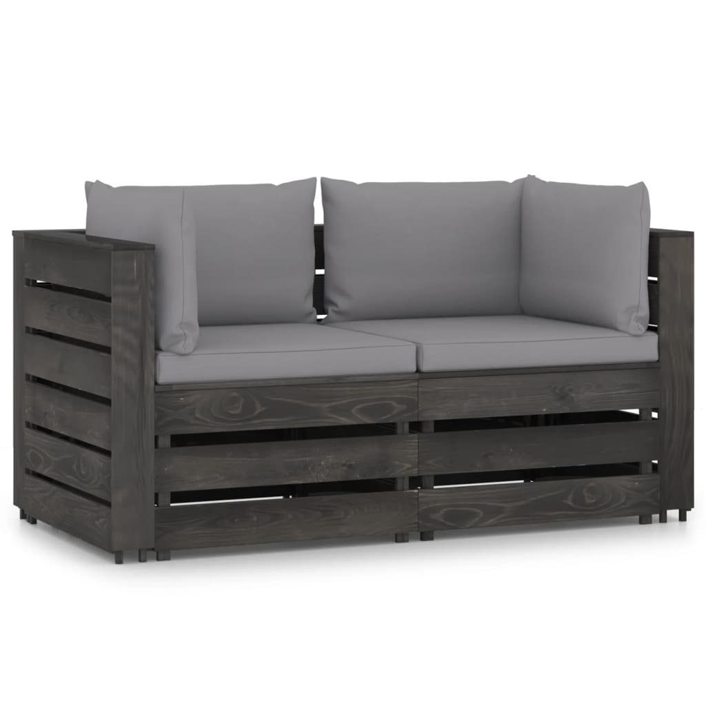 vidaXL Gartenlounge-Set 2-Sitzer Outdoor-Sofa mit Kissen Grau Imprägniertes Kiefernholz