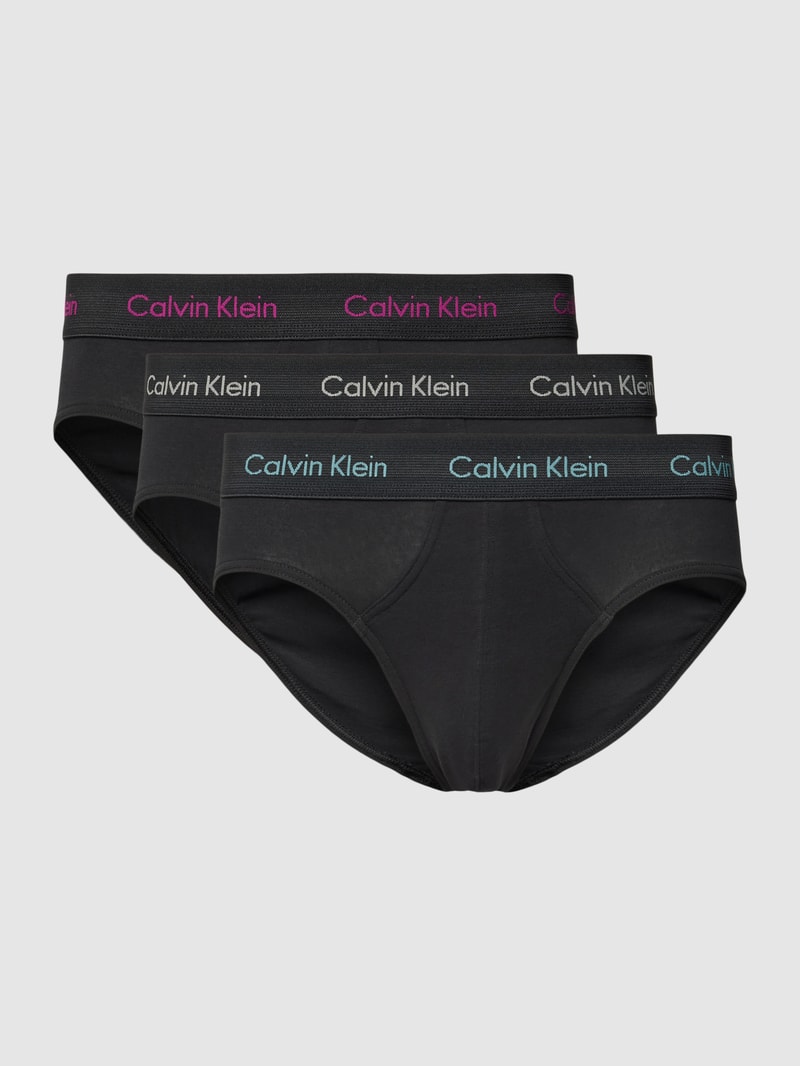 Slip mit elastischem Logo-Bund im 3er-Pack Modell 'HIP BRIEF 3PK' in schwarz