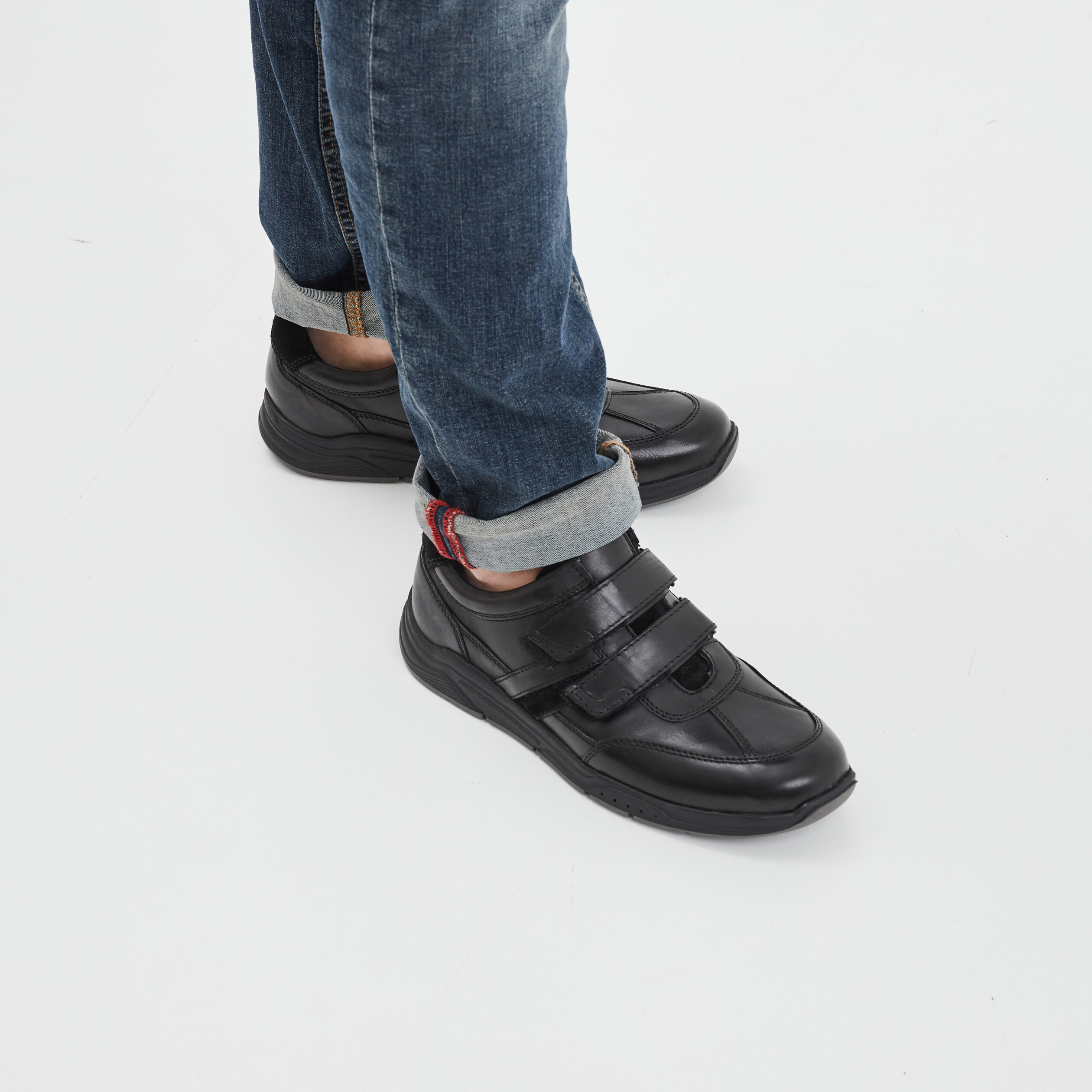 Derbies à scratchs en cuir Walking noir homme | La Halle