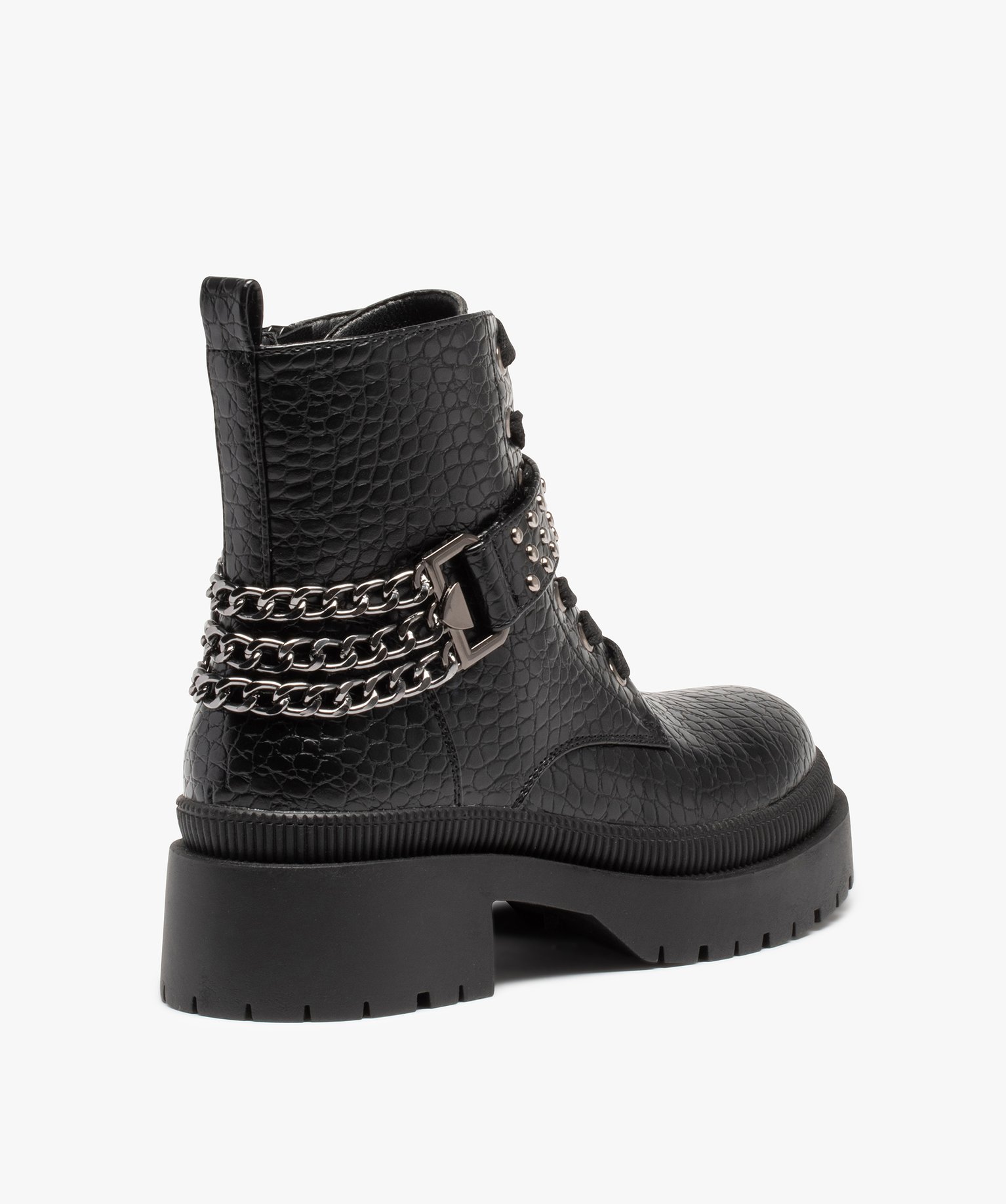 Bottines femme à talon carré dessus uni avec zip décoratif noir | GEMO