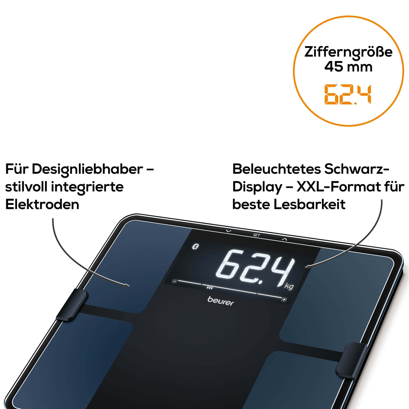 Beurer Diagnosewaage BF 915 Signature Line-Körperfettwaage mit einfacher Bedienung, App-Anbindung & XXL-Format - bis 200 kg