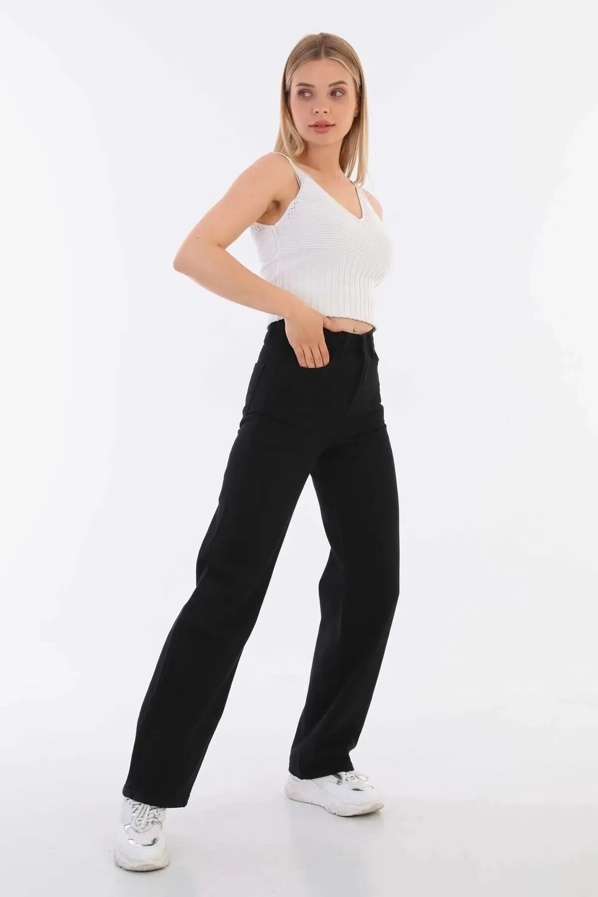 BİKELİFE  Schwarze Palazzo-Jeans mit hoher Taille für Damen