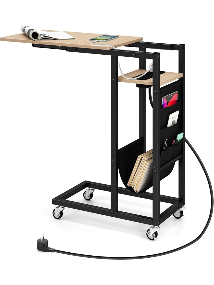 COSTWAY Beistelltisch C-förmig mit Ladestation in Hellbraun günstig kaufen onesize