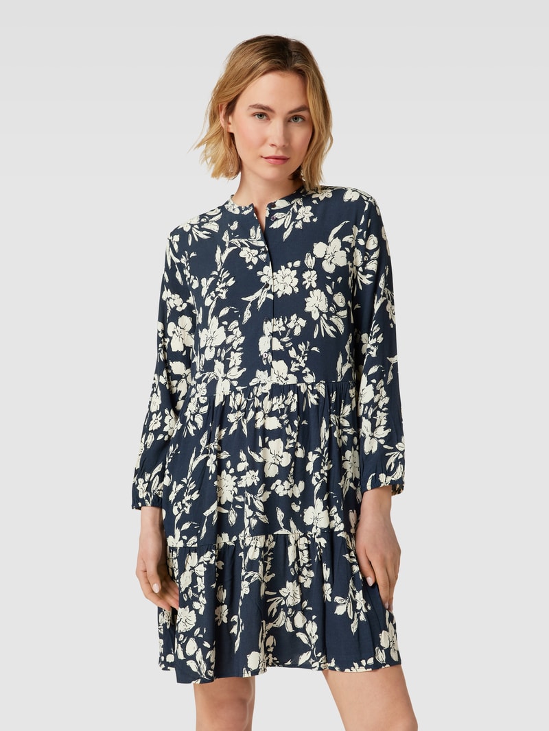 Knielanges Kleid aus Viskose mit floralem Muster in schwarz