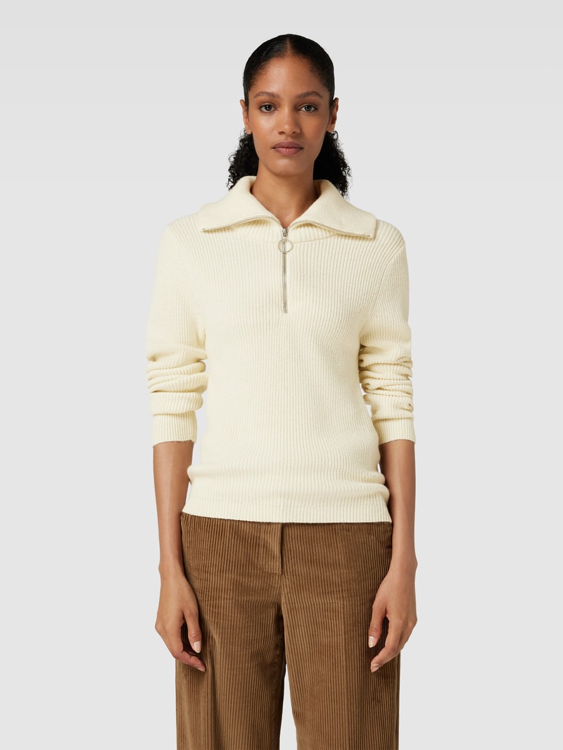 Strickpullover mit kurzem Reißverschluss in sand