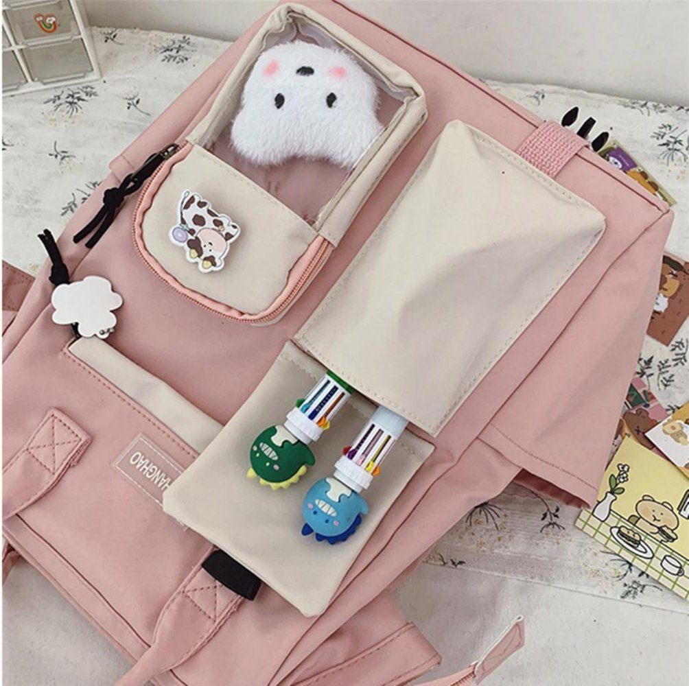 XDeer Kinderrucksack Süße Mädchenrucksack,Büchertaschen(pink) mit Plüschanhänger für Teenager, Mädchen, Schulrucksack für Studenten,wasserabweisender Reiserucksack für die Schuler (Set), mit Laptopfach,mit Plüschanhänger