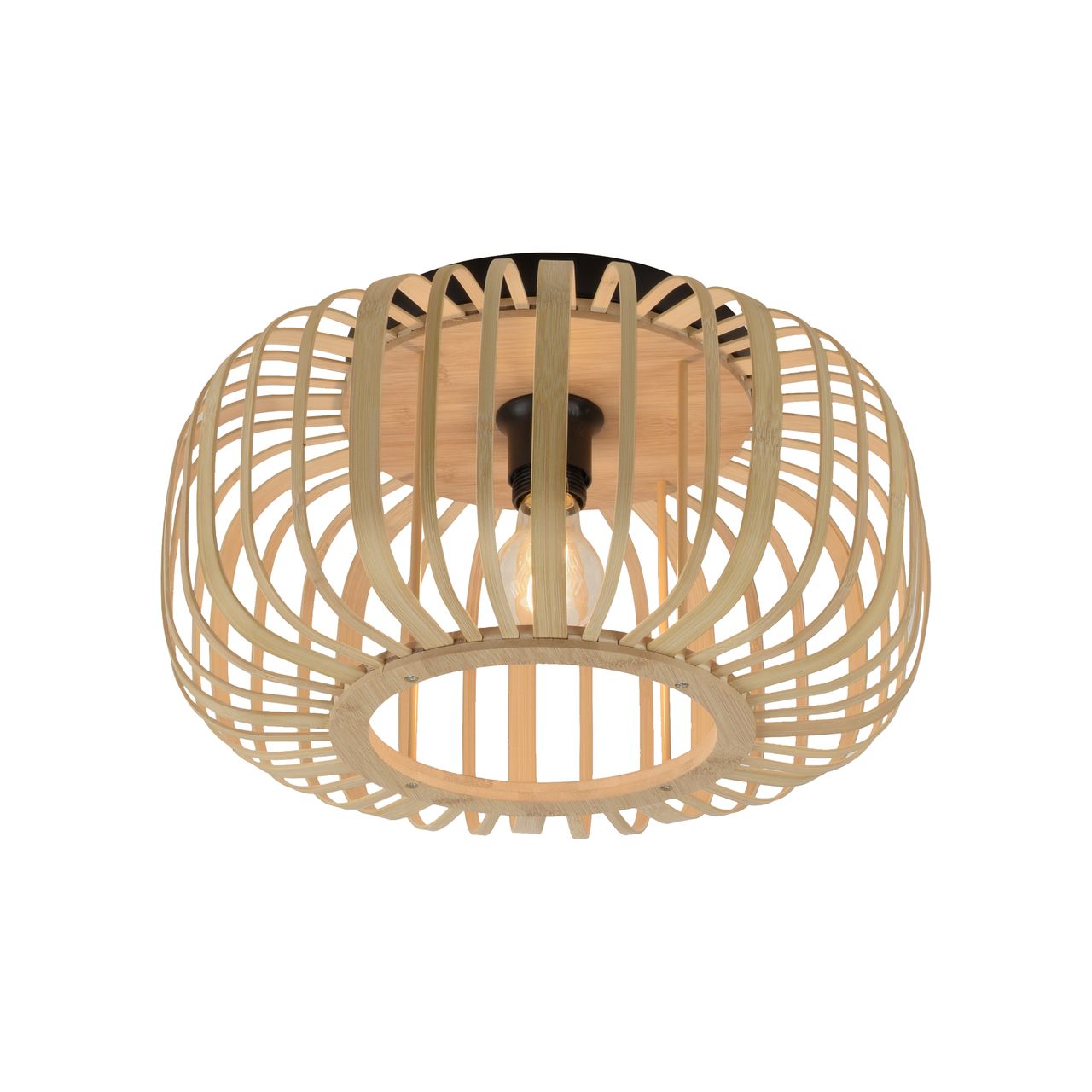 JUST LIGHT LeuchtenDirekt Deckenleuchte RACOON, 1-flammig, E27, Bambus-Schirm, Ø42cm, Holz-natur, IP20