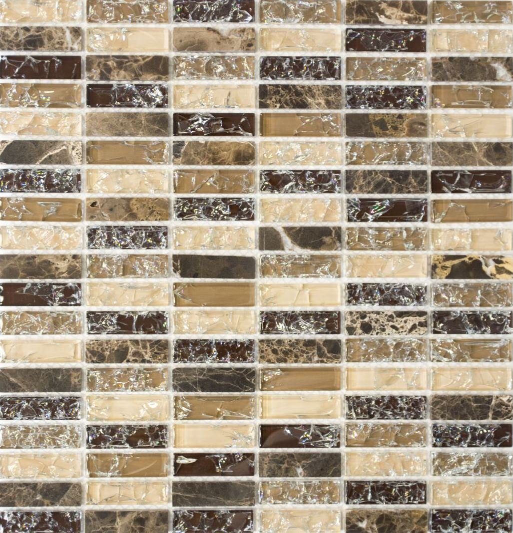 Mosani Mosaikfliesen Glasmosaik Naturstein Mosaik dunkelbeige glänzend / 10 Matten