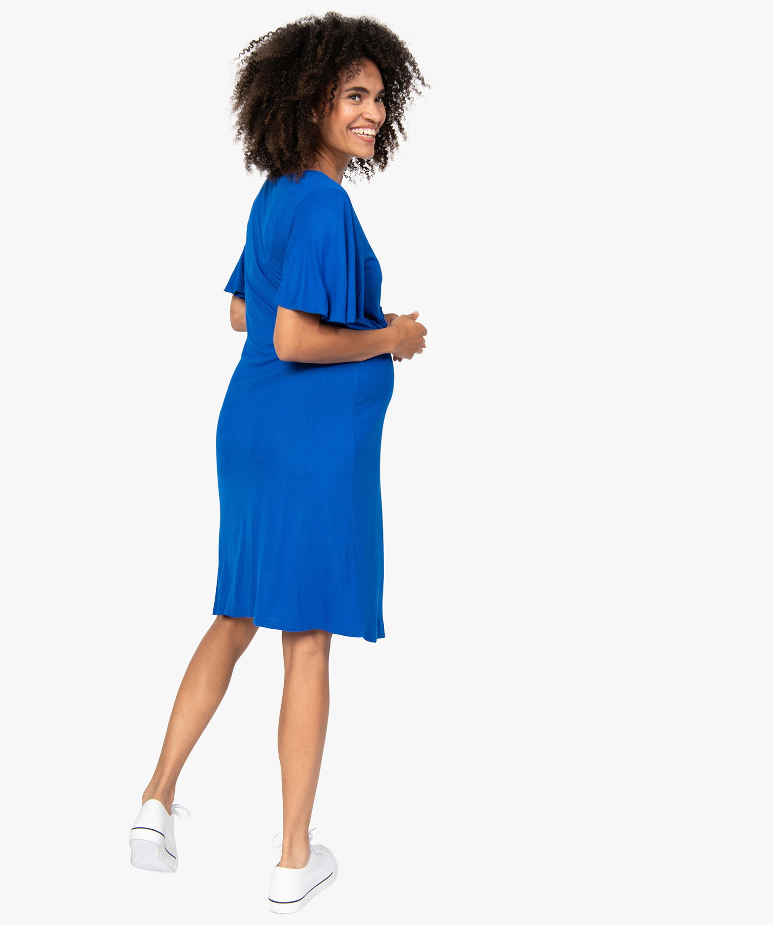 Robe de grossesse col V avec bande froncée noir | GEMO