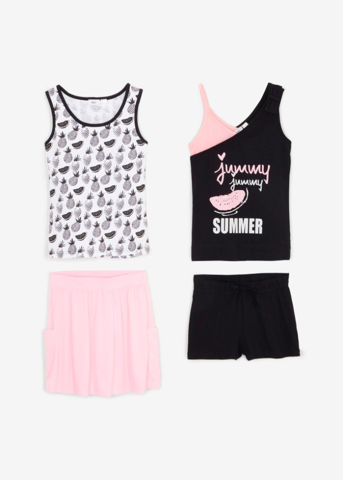 Mädchen Top + Shorts + Rock (4-tlg. Set)