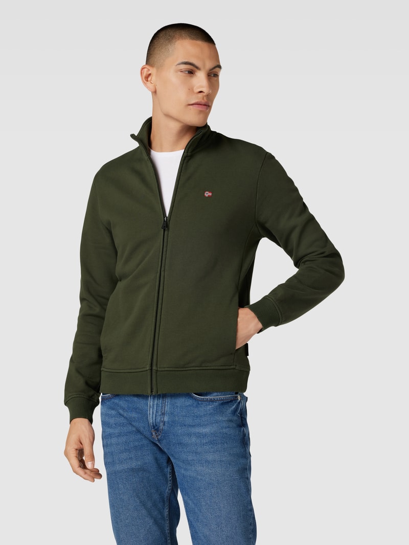 Sweatjacke mit Logo-Detail Modell 'BALIS' in olivgrün
