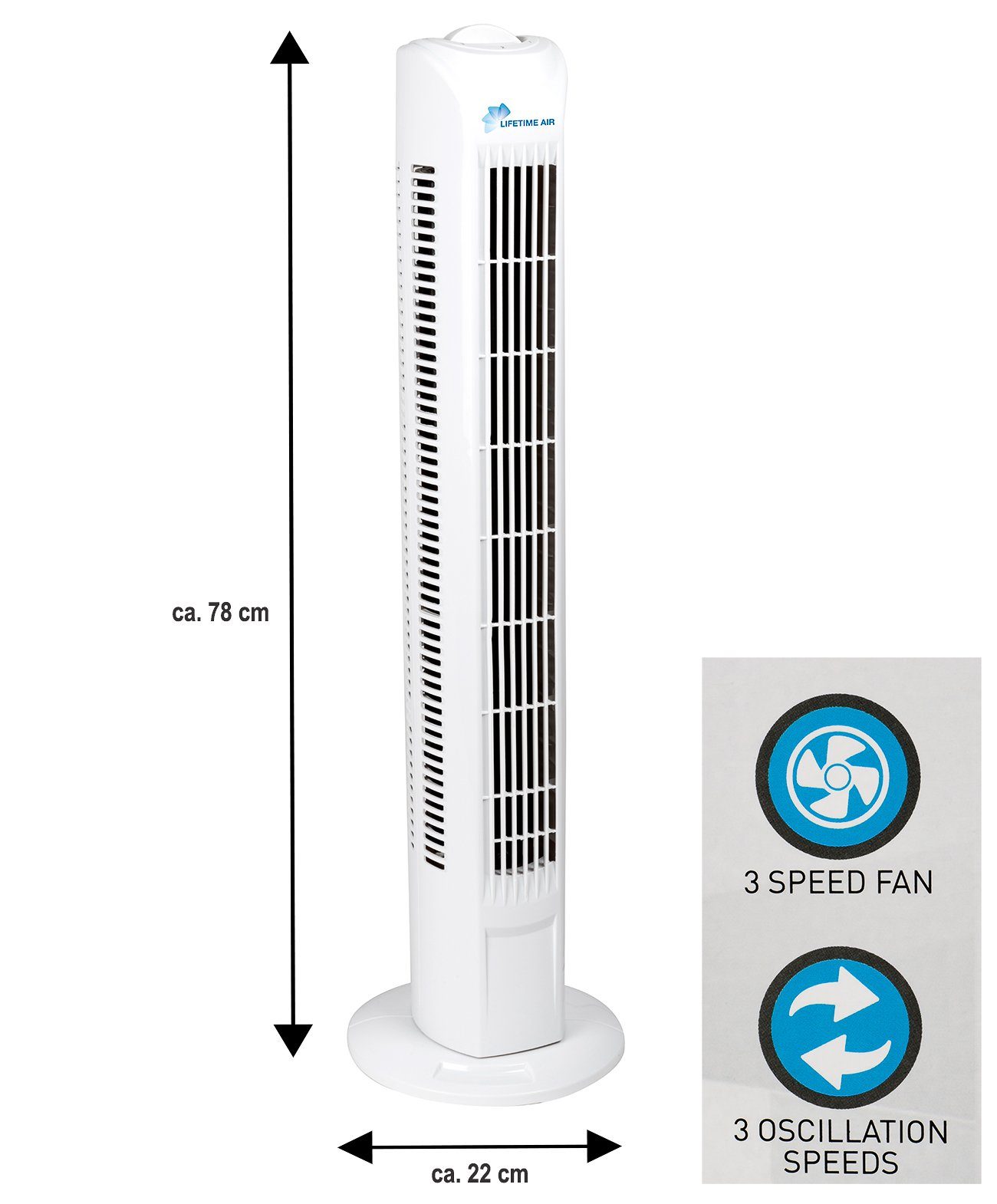 Lifetime Air Turmventilator Ventilator mit Schwenkfunktion, Säulenventilator, Standventilator, Turmlüfter