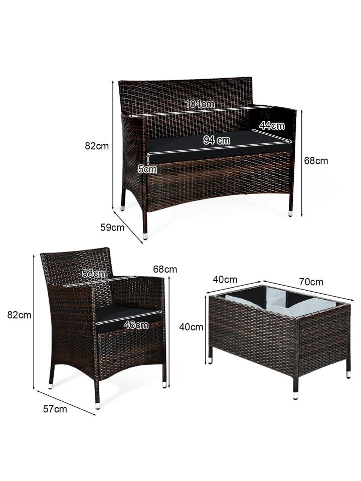 COSTWAY 4 tlg. Gartenmöbel Set in Schwarz günstig kaufen onesize