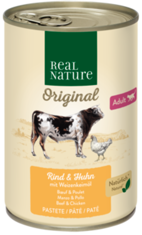 REAL NATURE Nassfutter REAL NATURE Adult Rind & Huhn mit Weizenkeimöl 6x400 g