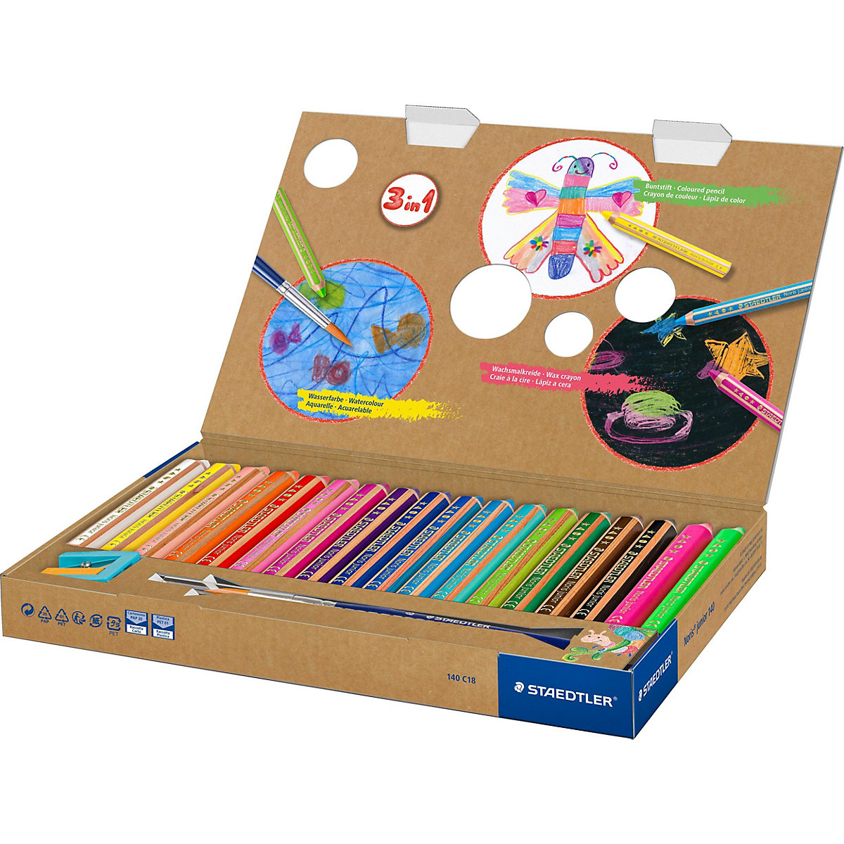 Buntstifte Noris® junior 3 in 1, 18 Farben, inkl. Anspitzer