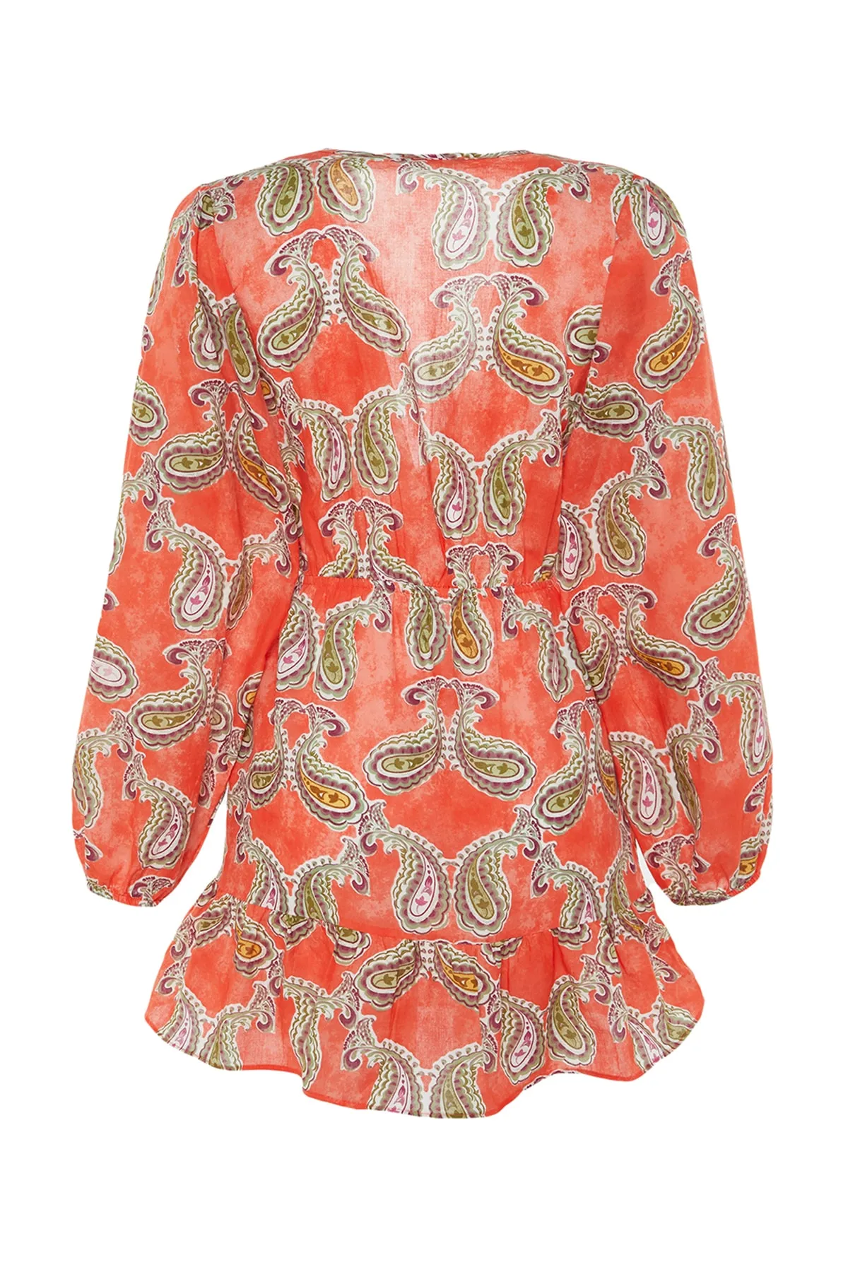 Trendyol Collection  Gewebtes, gerüschtes Mini-Strandkleid aus 100 % Baumwolle mit Paisley-Muster TBESS23EL00028