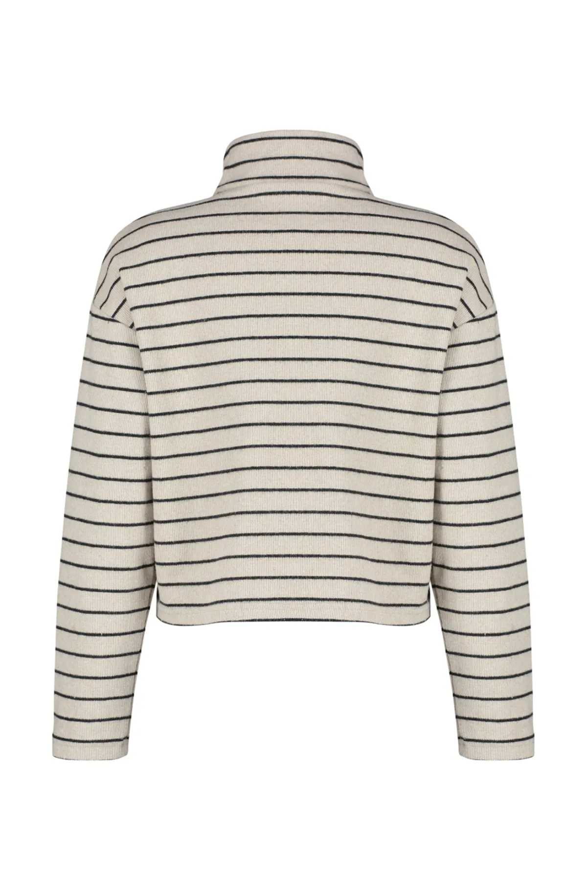 Trendyol Collection  Hellbeige gestreiftes Thessaloniki-Sweatshirt mit Reißverschluss und Stehkragen, reguläre/normale Passform, TWOAW22SW0732