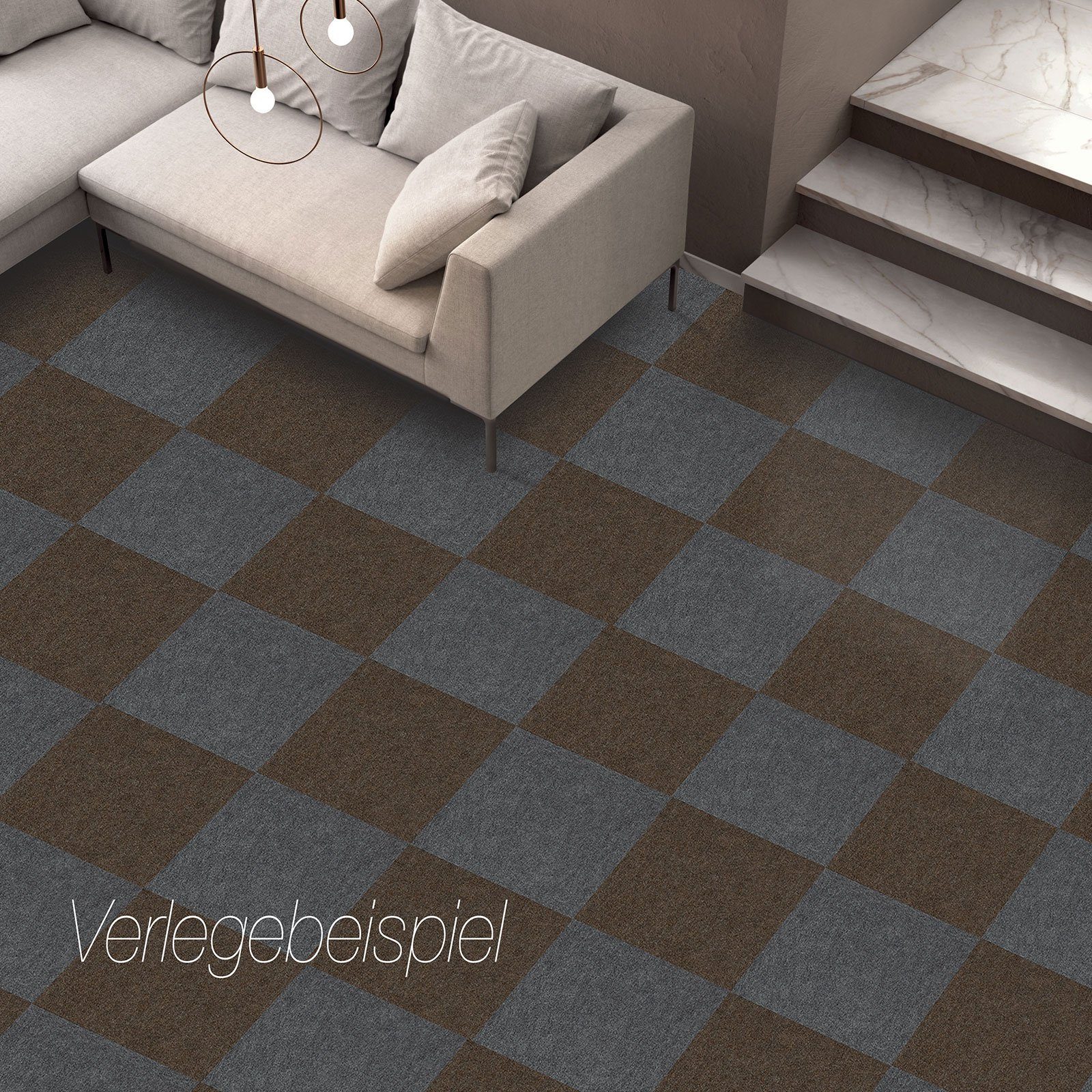 Teppichfliese Lugano, Fliese für den Boden, Bodenschutz, verschiedene Farben, Karat, Quadratisch, Höhe: 5 mm, Selbstliegend