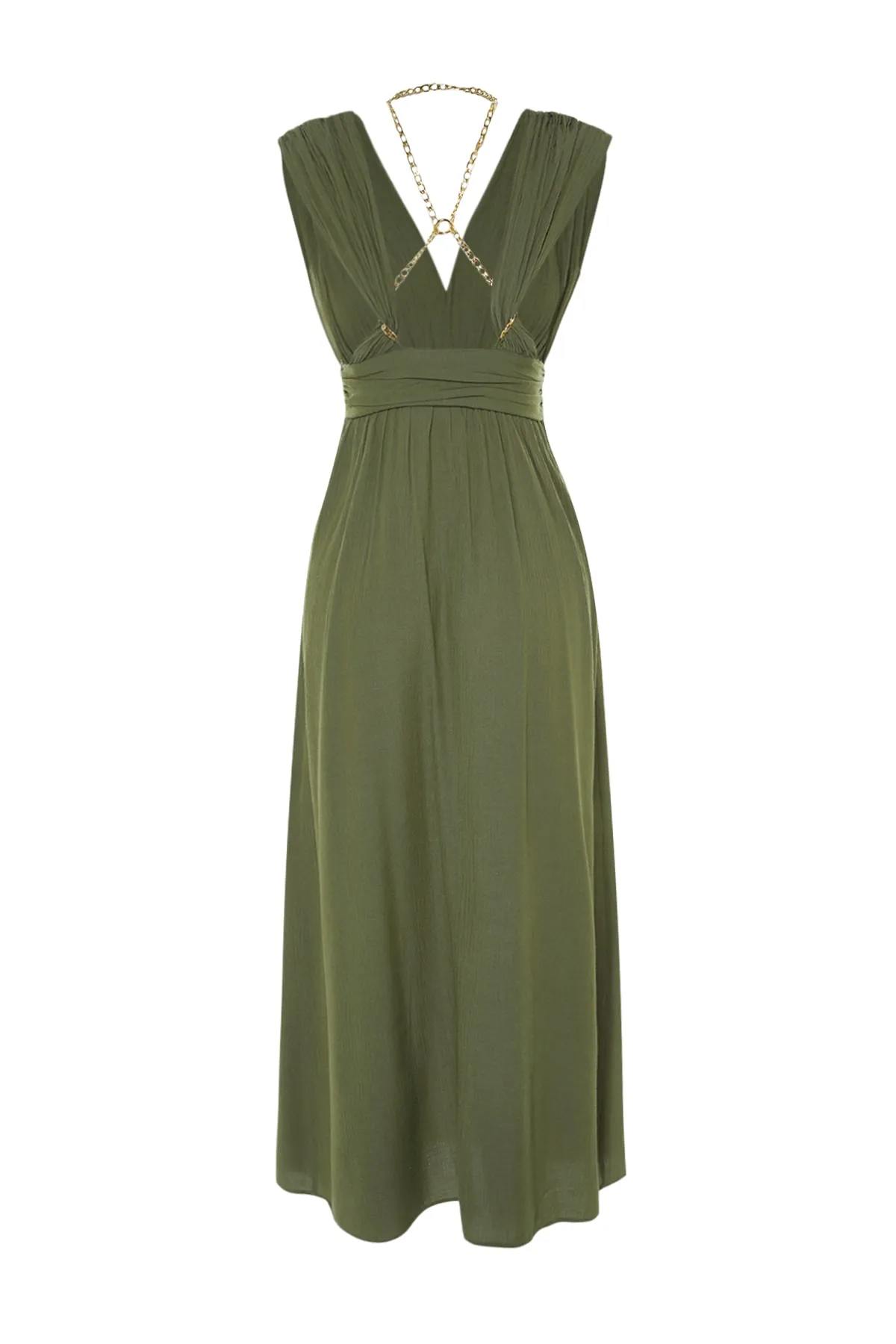 Trendyol Collection  Khakifarbenes Maxi-Strandkleid mit gewebten Accessoires TBESS21EL1051