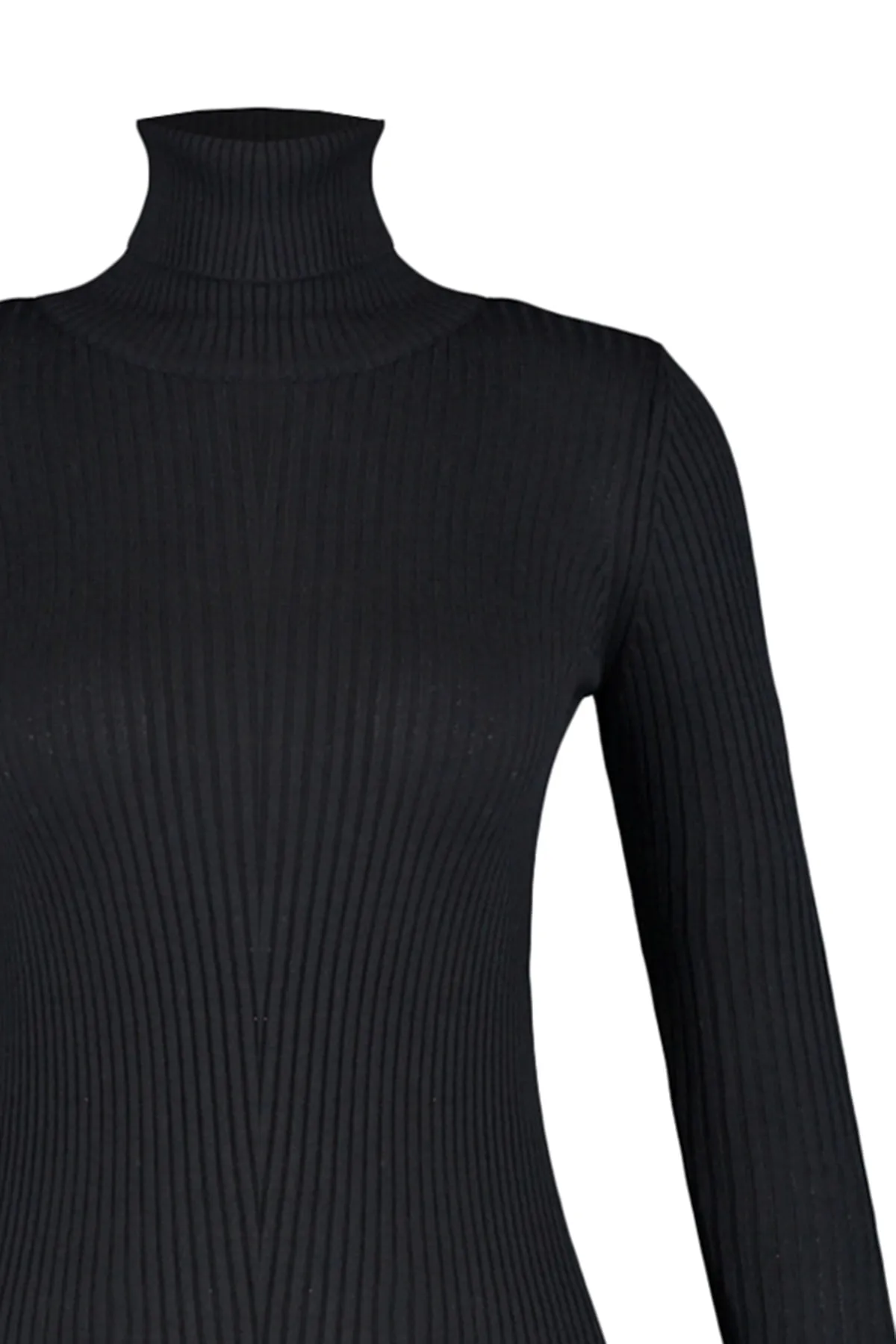 Trendyol Collection  Schwarzes Volant-Strickkleid mit Ärmeln TWOAW20YN0005