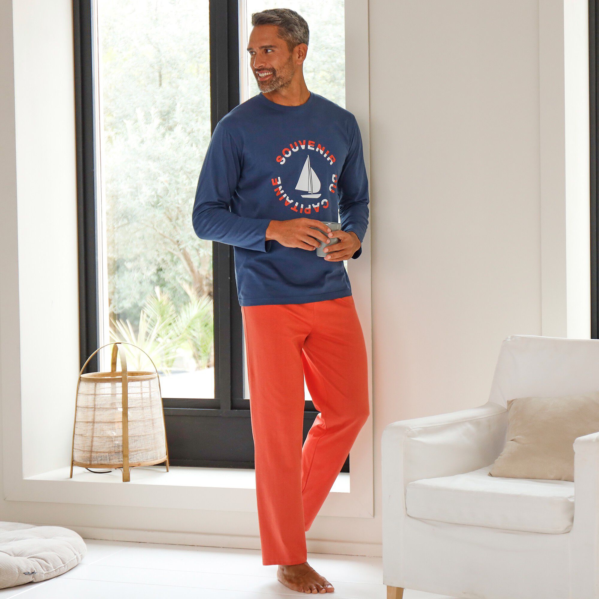 Tee-shirt pyjama manches longues motif bateau