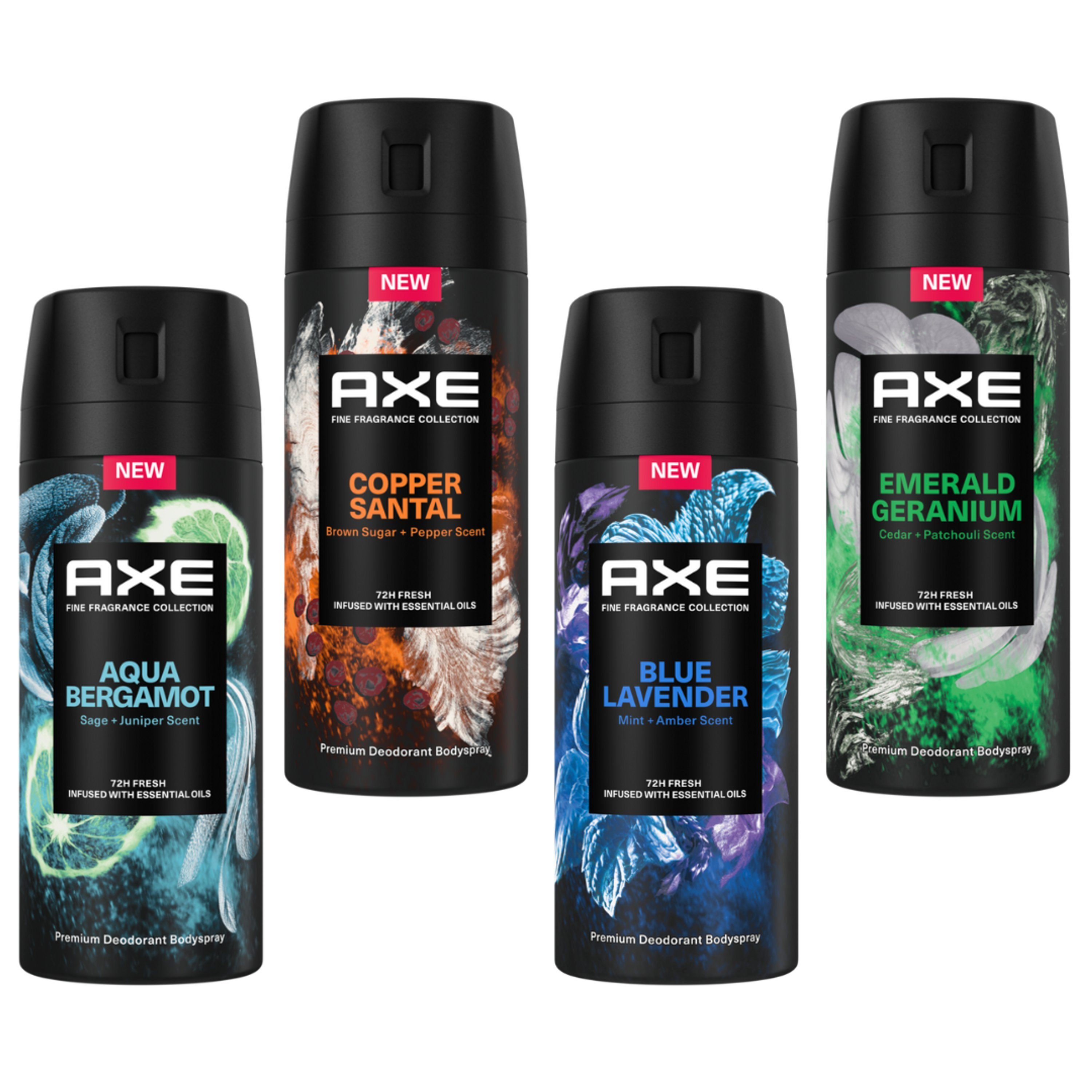 axe Deo-Set 4x150ml Aqua Bergamot, Copper Santal, Blue Lavender, Emerald Geranium