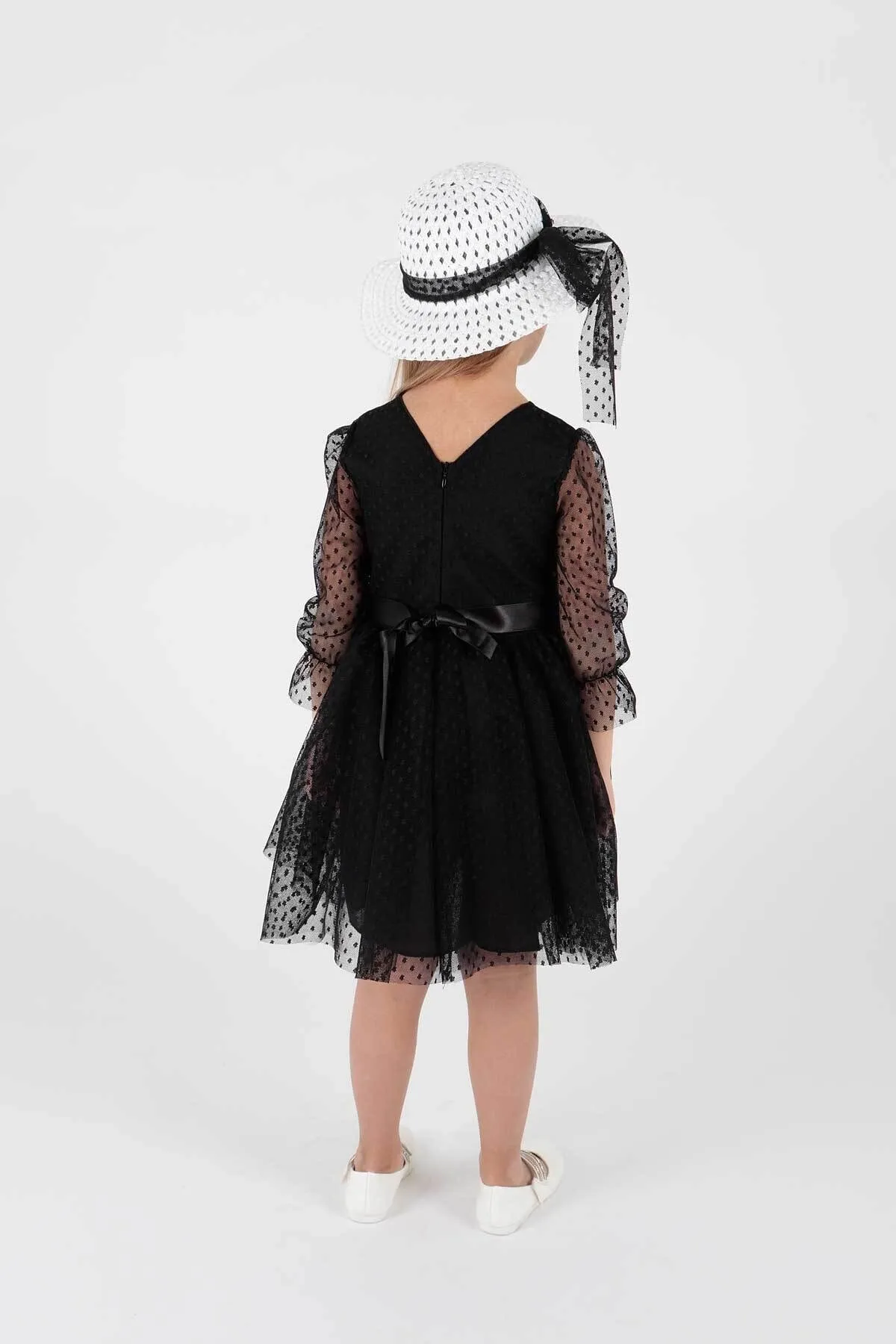 AHENGİM  Trendiges Abendkleid für Mädchen mit Hut und Tüllspitze Ak2228