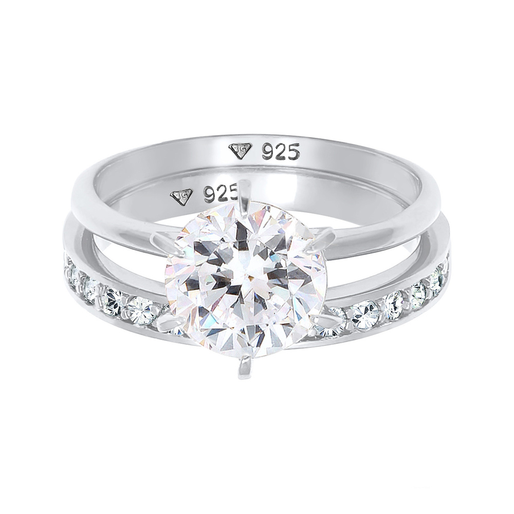 Elli Elli Bague Femmes Bande Set Solitaire Glamoureux avec Cristaux en Argent Sterling Bague
