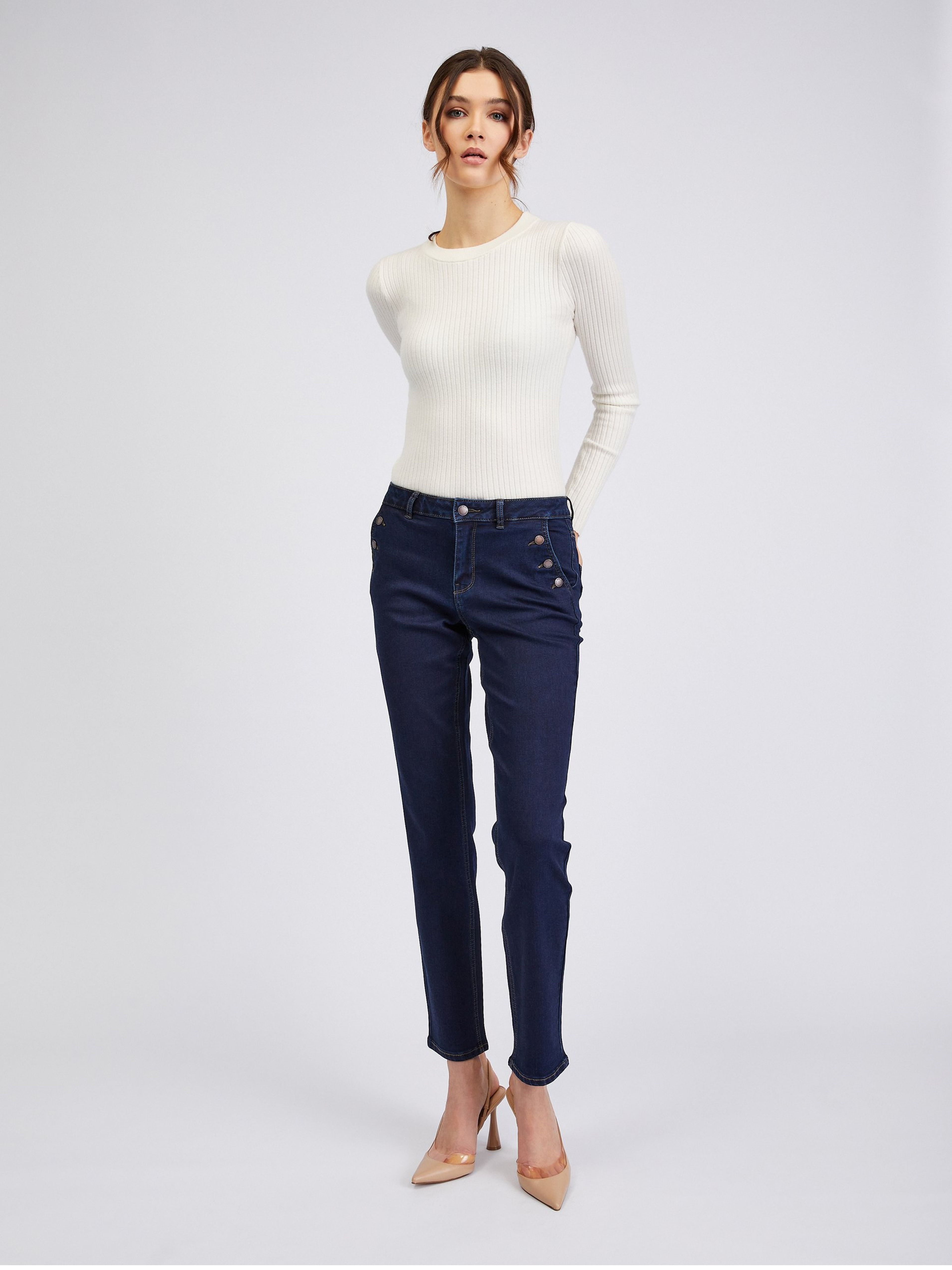 Dunkelblaue Damenjeans in gerader Passform ORSAY