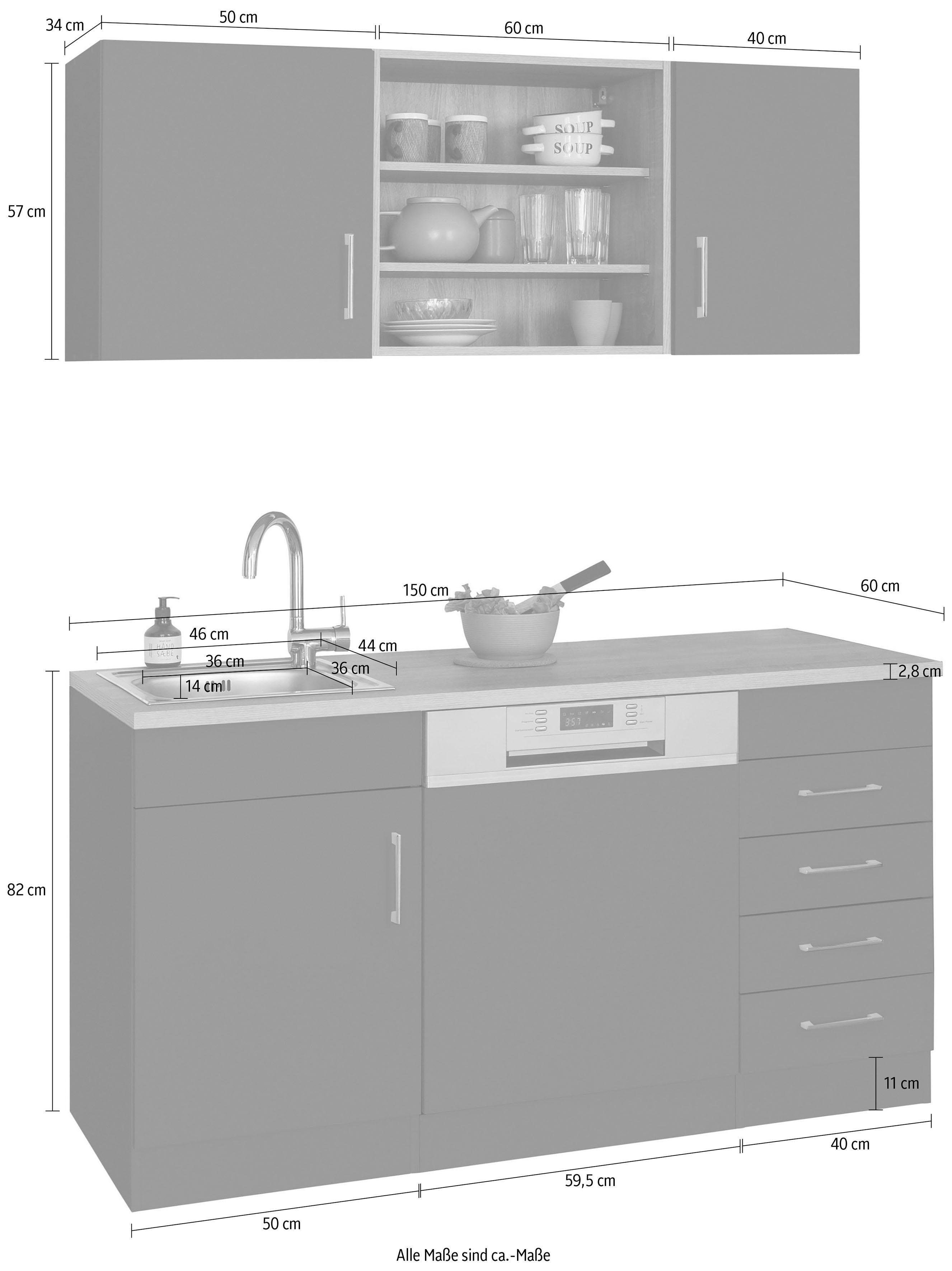 HELD MÖBEL Küche Mali, Breite 150 cm, mit E-Geräten